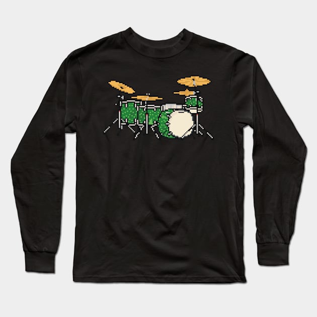 Pixel Green Sparkle Drums Long Sleeve T-Shirt by gkillerb